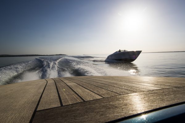 a powerboat by Aston Martin on the water