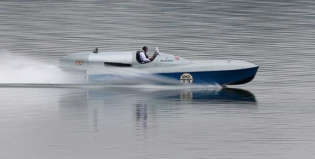 A man at the wheel of Bluebird K3