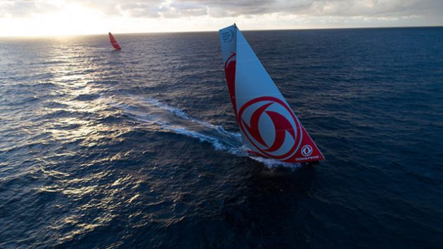 Two Volvo Ocean Race boats taking part in the Fastnet Race