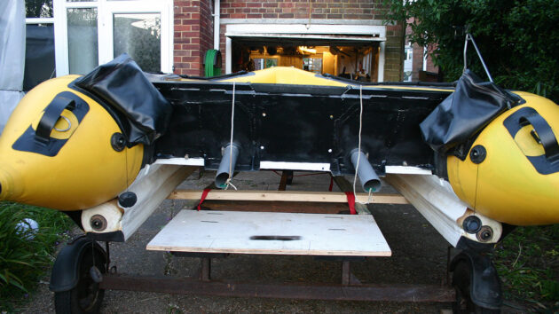 Jake's custom made sock bailer means his RIB can empty of water quickly. Credit: Jake Frith