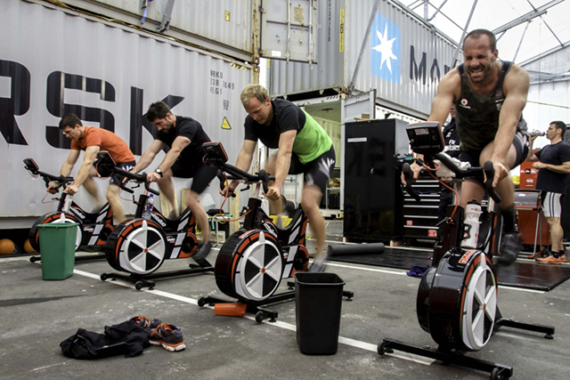 America's Cup crew training on bikes