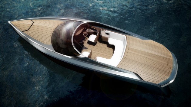 The AM37 powerboat by Aston Martin and Quintessence with its top down