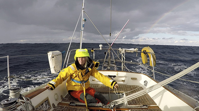 Susie Goodall pictured during her solo transatlantic training voyage to Antigua and back. Credit: Susie Goodall Racing/DHL/PPL