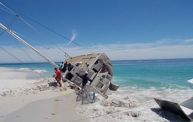 A clipper yacht aground