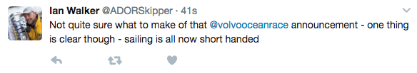A tweet about the changes to Volvo Ocean Race by Ian Walker