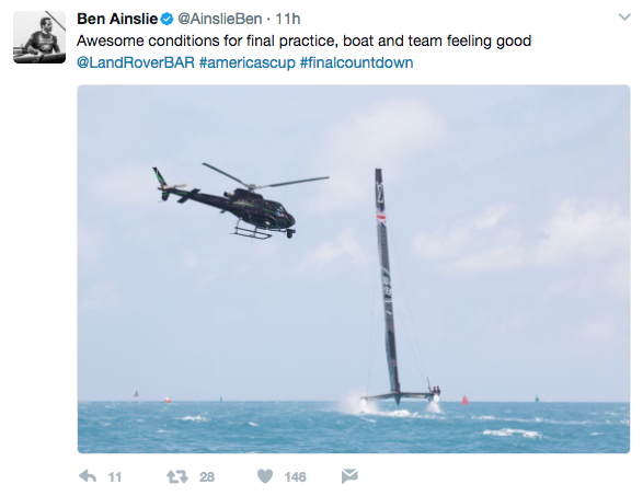 A tweet by Sir Ben Ainslie about the last day of practice