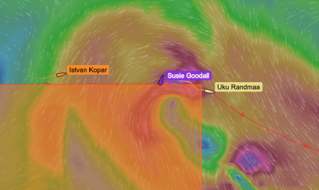 Map showing position of Susie Goodall when she dismasted