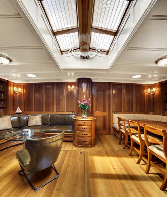 Wood floors and panelling inside the J-Class Endeavour